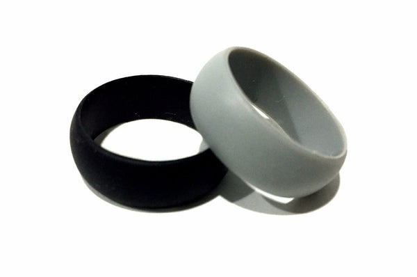 2 Silicone Wedding Rings Hypoallergenic 9mm Band Black & Grey Sizes 8 9 10 11 12